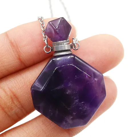 Natural Stone Hexagon Perfume Bottle Pendant Necklace Stainless Steel Chain Essential Oil Diffuser Fashion Jewelry Women Men