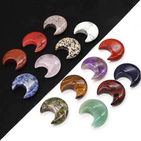 Natural Stone Crescent Moon Shape Polished Gemstone Pendant For DIY Jewelry Making Amethyst Rose Quartz Healing Crystals