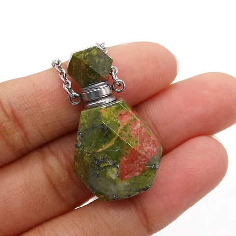 Naturstein Ätherisches Öl Flasche Anhänger Halskette Edelstahl Kette Geometrische Parfümflasche Aromatherapie Schmuck Für Damen Herren
