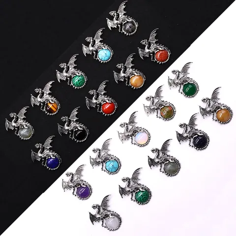 Vintage Viking Dragon Pendant With Natural Stone Sphere Retro Electroplated Copper Dragon Charm For DIY Jewelry Making Necklace Making