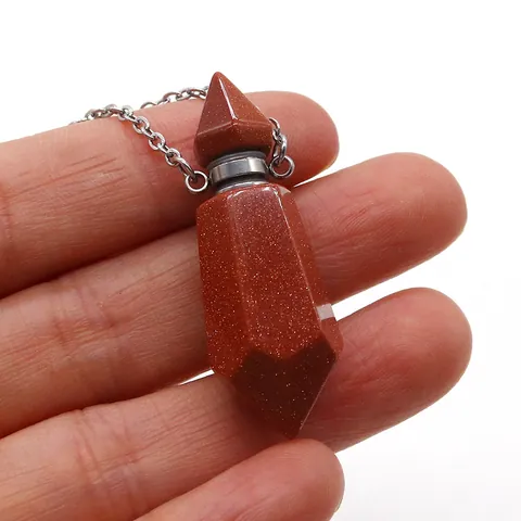 Natural Stone Hexagonal Column Perfume Bottle Pendant Necklace Stainless Steel Chain Essential Oil Bottle Jewelry For Women
