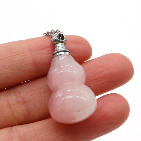 Naturstein Flaschenkürbis Form Aromatherapie Flasche Anhänger Halskette Edelstahl Kette Kristall Wu Lou Leere Flasche Schmuck Für Damen Herren Geschenk