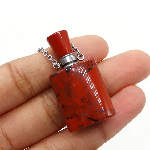 Natural Stone Perfume Bottle Pendant Necklace Stainless Steel Chain Rectangle Essential Oil Diffuser Geometric Jewelry For Unisex
