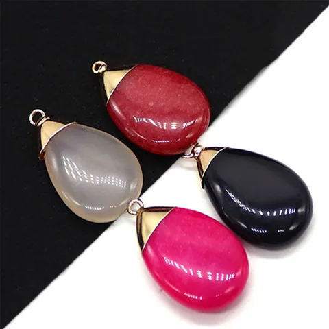 Natural Stone Water Drop Pendant Only Without Chain Electroplated Copper Agate Chalcedony For DIY Jewelry Making Women Men