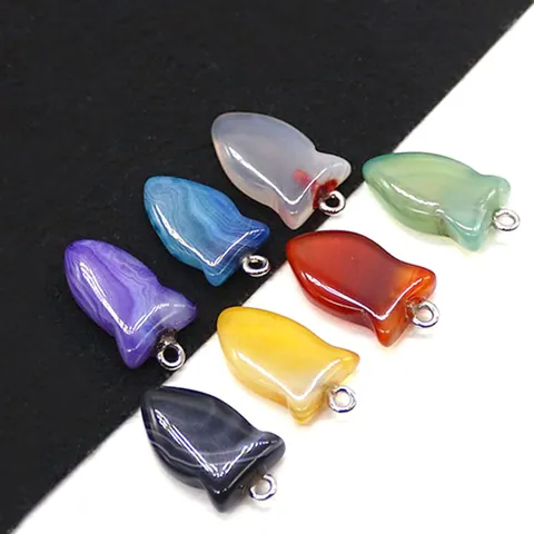 Colgante de Piedra Natural Forma de Pez Ágata Pulido Gema Rayada Dijes de Punta de Flecha Para DIY Fabricación de Joyas