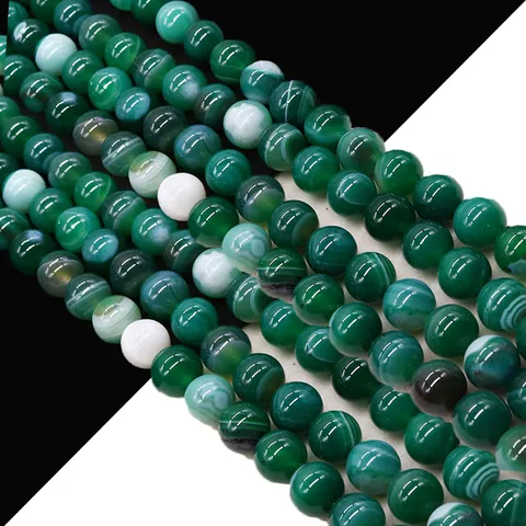 Polished Natural Green Striped Agate Round Loose Beads For DIY Jewelry Making Necklace Bracelet Craft Accessories