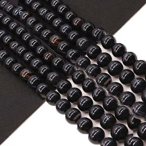 Natural Black Dragon Vein Agate Round Loose Beads Polished Stone For DIY Necklace Bracelet Jewelry Making Accessories