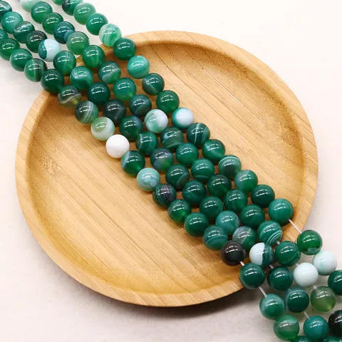 Polished Natural Green Striped Agate Round Loose Beads For DIY Jewelry Making Necklace Bracelet Craft Accessories