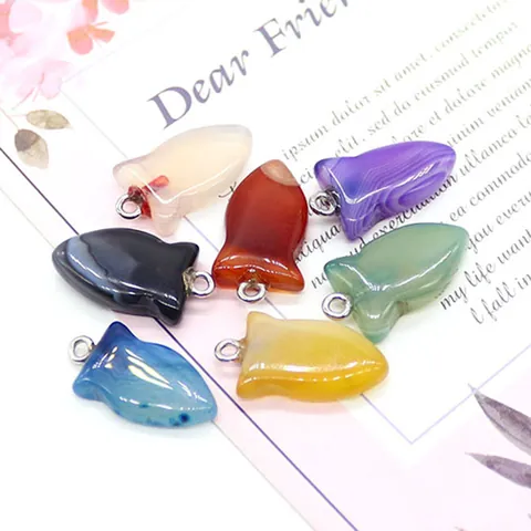 Colgante de Piedra Natural Forma de Pez Ágata Pulido Gema Rayada Dijes de Punta de Flecha Para DIY Fabricación de Joyas