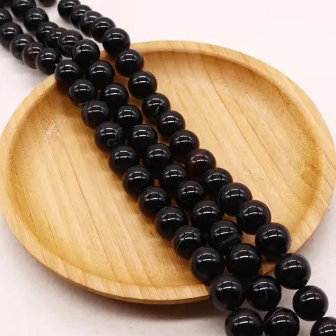 Natural Black Dragon Vein Agate Round Loose Beads Polished Stone For DIY Necklace Bracelet Jewelry Making Accessories
