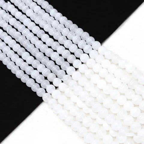 Natural Stone Round Beads White Jade Polished Loose Beads For DIY Jewelry Making Necklaces Accessories Smooth Gemstone Strand