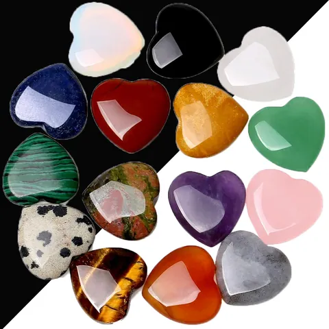 Piedra Natural Forma de Corazón Pulida Cristal de Sanación Cuentas Sueltas Semipreciosas para Fabricación de Joyas DIY
