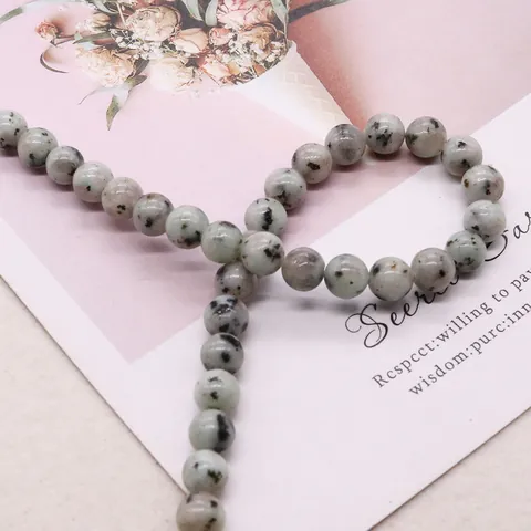 Natural Dalmatian Jasper Round Loose Beads Polished Blue Gray Spotted Stone Beads For DIY Necklace Bracelet Jewelry Making