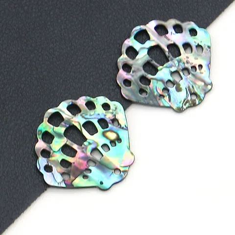 Pendentif en Coquille d'Abalone Forme d'Éventail Ajouré Irisé Charme de Coquillage pour la Fabrication de Bijoux DIY Collier
