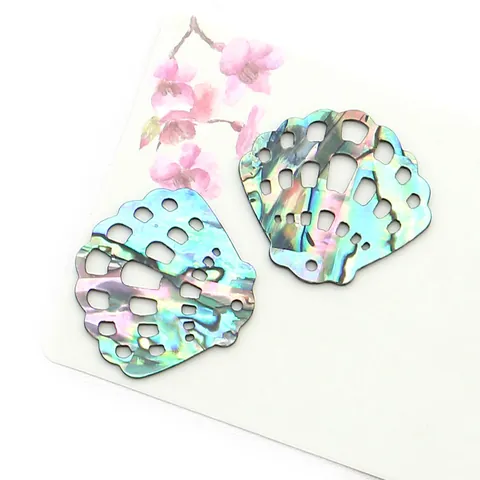 Pendentif en Coquille d'Abalone Forme d'Éventail Ajouré Irisé Charme de Coquillage pour la Fabrication de Bijoux DIY Collier