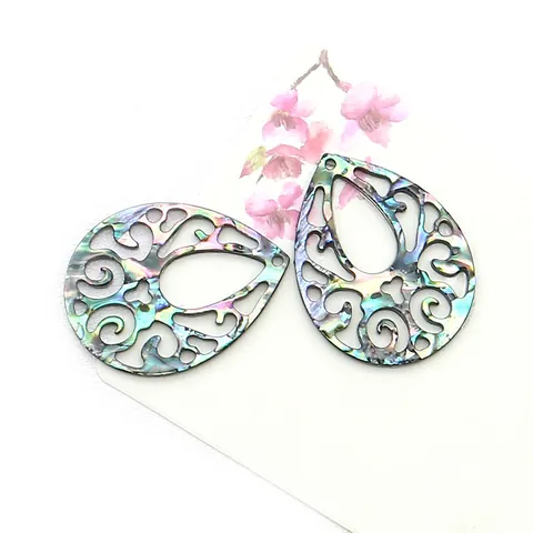 Natural Abalone Shell Teardrop Pendant Hollow Vine Design Rainbow Luster Charms For DIY Necklace Bracelet Making Jewelry