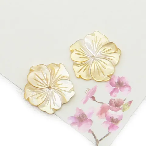 Perle a Forma di Fiore in Conchiglia Gialla Naturale 20mm MOP Perle Sfuse per Creazione Gioielli Collane DIY Accessori