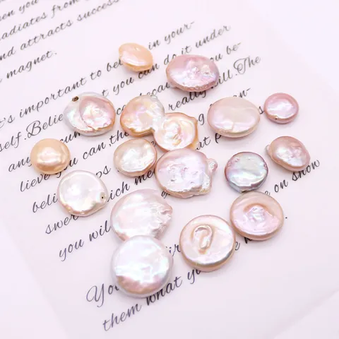 Perle d'Acqua Dolce Naturali Barocche a Bottone Perline Sciolte Per Creazione Gioielli DIY Forma a Moneta Irregolare Materiale Perle