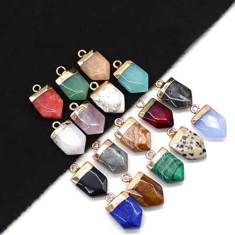 Natuursteen Schildvorm Hanger Alleen Zonder Ketting Verguld Koperen Kap Kristal Kogel DIY Sieraden Maken Accessoire