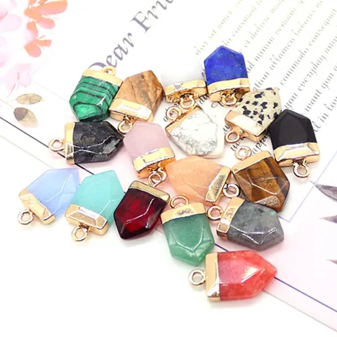 Natuursteen Schildvorm Hanger Alleen Zonder Ketting Verguld Koperen Kap Kristal Kogel DIY Sieraden Maken Accessoire