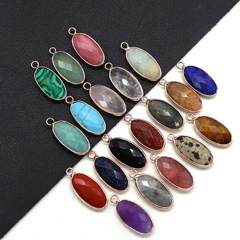 Ovale Gefacetteerde Natuursteen Hanger Verguld Koperen Rand DIY Sieraden Maken Accessoire Voor Ketting Alleen Hanger