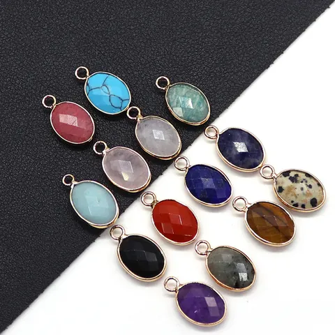 Facettierte Ovale Naturstein Anhänger Mit Vergoldeter Kante Für DIY Schmuckherstellung Halskette Zubehör Charms Für Damen