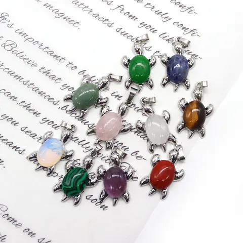 Ciondolo a Forma di Tartaruga in Pietra Naturale Galvanizzato Ciondolo Animale per Creazione di Gioielli DIY Portachiavi Collana Accessori