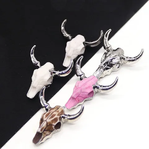 Vintage Bull Skull Pendant Acrylic Resin Bull Head Charm Electroplated Edging For DIY Necklace Jewelry Making Accessories
