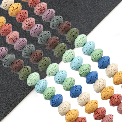 Natural Lava Stone Beads Colorful Porous Abacus Shape Loose Beads For DIY Necklace Bracelet Jewelry Making 8x13mm