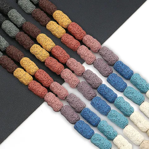 Natural Volcanic Lava Stone Cylindrical Beads Colorful Stone Loose Beads DIY Jewelry Making Accessories For Bracelets Necklaces
