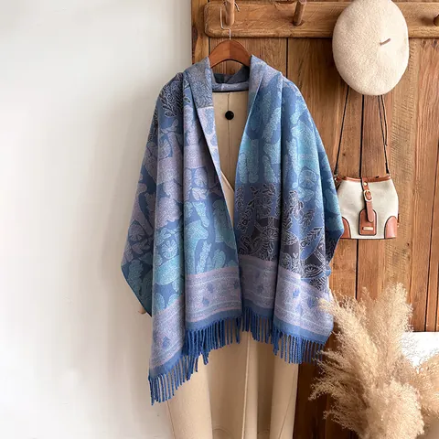 Ethno-Stil Dala-Pferd Pflanzenmuster Quasten Schal Schultertuch Dick Warm Herbst Winter Wrap Für Damen Retro Jacquard Pashmina