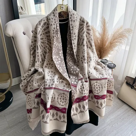 Écharpe d'Hiver Chaude en Imitation Cachemire avec Motif Géométrique de Flocon de Neige Grand Châle Bohème pour Femme