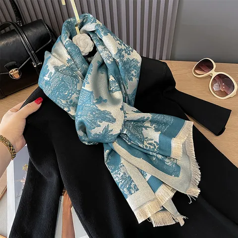 Sciarpa Jacquard Vintage Con Architettura del Paesaggio per Donna Morbido Scialle in Imitazione Cashmere Con Decorazione Nappine