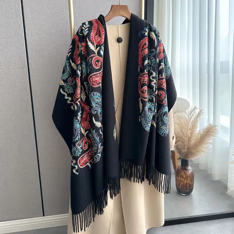 Γυναικείο Βίντατζ Κεντητό Κασκόλ Εσάρπα Paisley Απομίμηση Κασμίρ Πολυεστέρα Βαμβάκι Ζεστό Χειμερινό Με Φούντες Κομψά Αξεσουάρ
