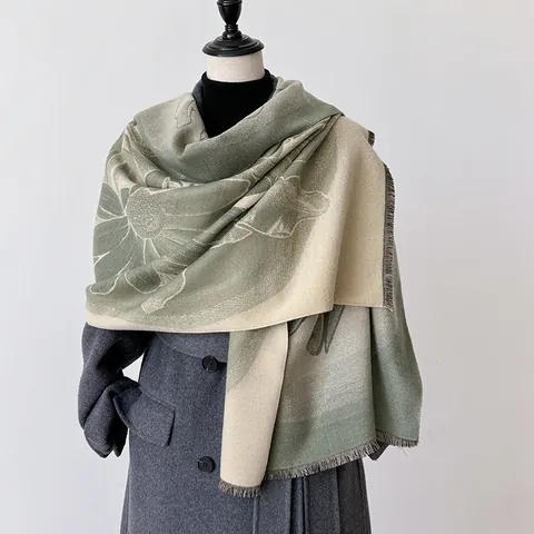 Women's Imitation Cashmere Scarf Large Floral Jacquard Shawl With Tassels Soft Warm Winter Wrap Pashmina Elegant Floral Scarf