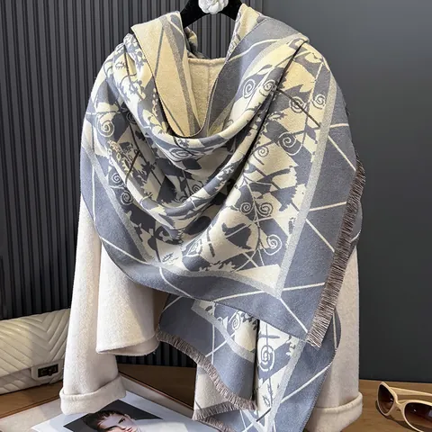 Vintage Rose Jacquard Winter Warme Sjaal Voor Vrouwen Imitatie Kasjmier Omslagdoek Geometrisch Floral Kwastjes Elegant