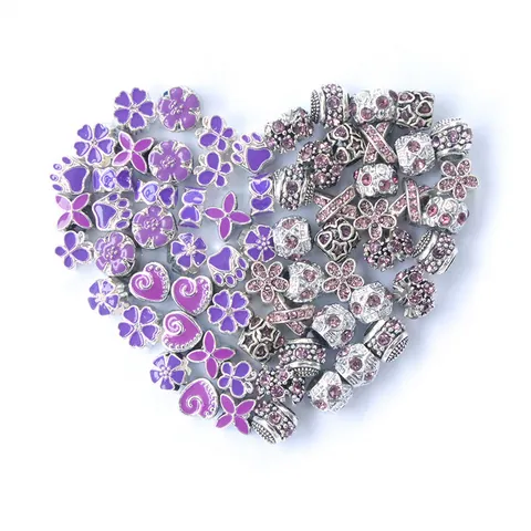 Ensemble de Perles de Charmes de Bijoux DIY Pour la Fabrication de Bracelets Alliage Strass Émail Perles à Grand Trou Mix Rose Violet Bleu Floral Cœur Patte Pour Femme Accessoires d'Artisanat