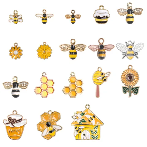 Dijes de Aleación de Esmalte Abeja Panal para Hacer Joyas Girasol Margarita Tarro de Miel Colgantes para Bricolaje Mujeres