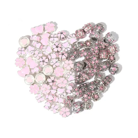 Ensemble de Perles de Charmes de Bijoux DIY Pour la Fabrication de Bracelets Alliage Strass Émail Perles à Grand Trou Mix Rose Violet Bleu Floral Cœur Patte Pour Femme Accessoires d'Artisanat
