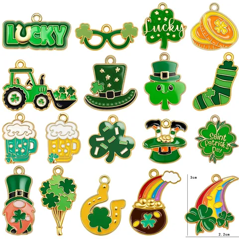 Colgantes de Aleación de Zinc Esmaltados de Trébol de la Suerte de San Patricio para Fabricación de Joyas DIY