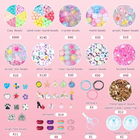 DIY Jewelry Making Craft For Girls Polymer Clay Beads Alloy Unicorn Rainbow Pendants Macaron Colorful Bracelet Necklace Craft Gift