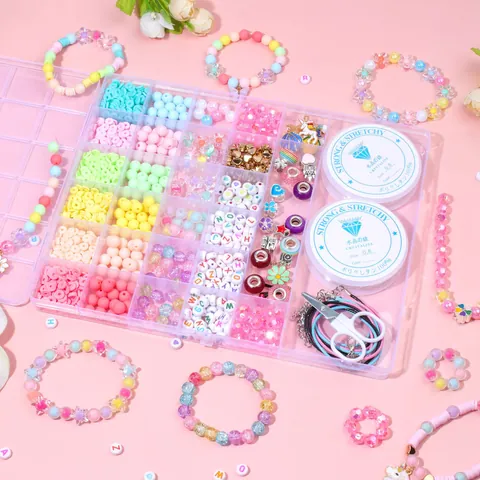 DIY Jewelry Making Craft For Girls Polymer Clay Beads Alloy Unicorn Rainbow Pendants Macaron Colorful Bracelet Necklace Craft Gift