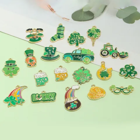Colgantes de Aleación de Zinc Esmaltados de Trébol de la Suerte de San Patricio para Fabricación de Joyas DIY