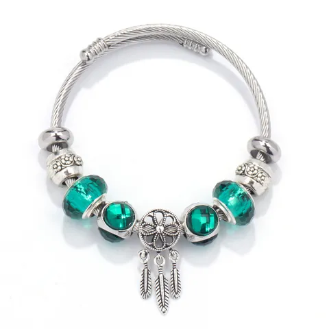 European Colorful Crystal Bracelet Women DIY Beaded Snake Chain Bracelet With Crown Heart Cross Pendant Luxury Jewelry Gift