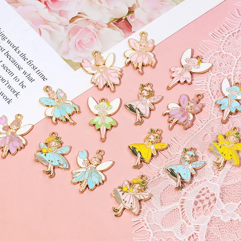 Dijes de Hada de las Flores de Aleación de Zinc Esmaltada para Hacer Joyas DIY Lindos Colgantes de Ángel Elfo para Pulseras Collares Llaveros Mujeres Niñas Accesorios Hechos a Mano