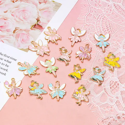 Dijes de Hada de las Flores de Aleación de Zinc Esmaltada para Hacer Joyas DIY Lindos Colgantes de Ángel Elfo para Pulseras Collares Llaveros Mujeres Niñas Accesorios Hechos a Mano
