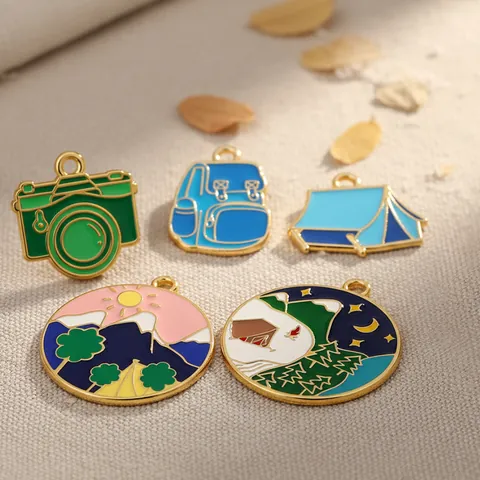 Outdoor Camping Alloy Enamel Charms For DIY Jewelry Making Tent Camera Backpack Pendants For Bracelet Necklace Accessories