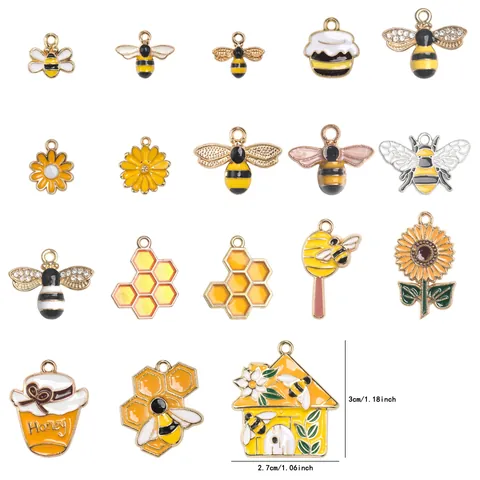 Alloy Enamel Bee Honeycomb Charms For Jewelry Making DIY Bracelet Necklace Pendant Only (Without Chain) Flower Honey Jar Design Accessory