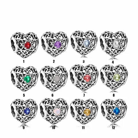 Vintage Alloy Hollow Heart Birthstone Charms With Rhinestones DIY Accessories For Bracelets Necklaces Women Jewelry