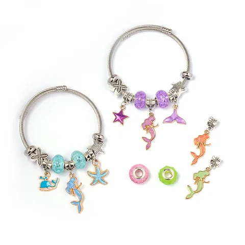 Bracciale per Bambini a Tema Oceano con Ciondolo a Sirena e Stella Marina in Lega Regolabile Gioielli per Ragazze